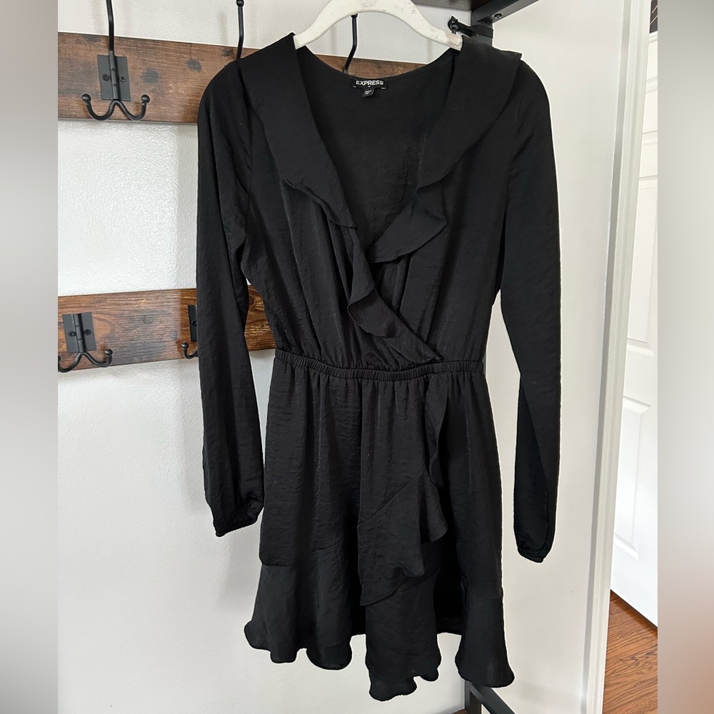 Women Express Wrap Style Silky Dress XS Black